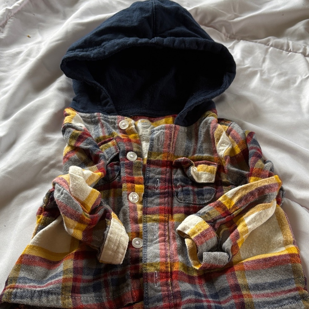 Plaid Hooded Flannel Jacket in Yellow, Red, Gray